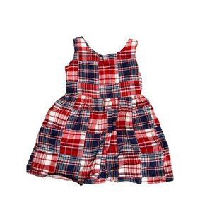 CW Kids Red White & Navy Plaid Sleeveless Summer Dress Size 2/3T Cotton Button B